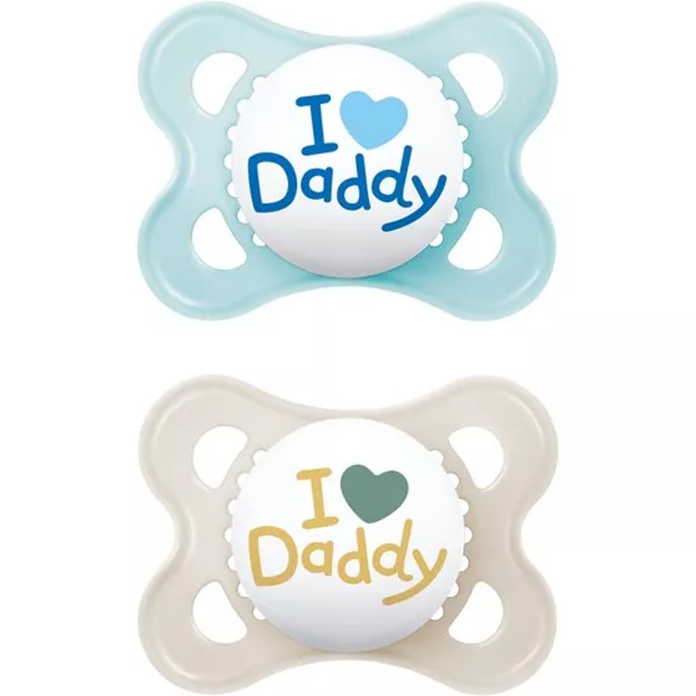 Mam Mam Original Ι Love Daddy Silicone Soother 2-6m Ορθοδοντική Πιπίλα με Θηλή Σιλικόνης Φιλική προς το Δερματάκι του Μωρού με Πρακτική Θήκη Μεταφοράς 2 Τεμάχια, Κωδ 115SB1C - Γαλάζιο / Κρεμ