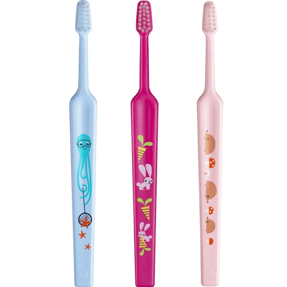 Tepe Tepe Kids Mini Extra Soft Toothbrush 0-3 Years 3 Τεμάχια - Γαλάζιο / Φούξια / Ροζ,Οδοντόβουρτσα με Μικρή Κωνική Κεφαλή & Πολύ Μαλακές Ίνες Κατάλληλη για τα Πρώτα Δόντια