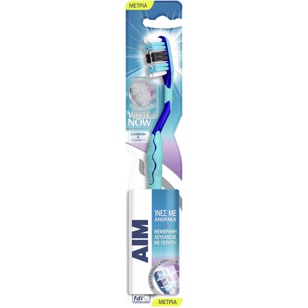 AIM Aim White Now Carbon+Correct Toothbrush Οδοντόβουρτσα με Ίνες Άνθρακα για πιο Λεία & Λευκά Δόντια με Προστατευτικό Κάλυμμα 1 Τεμάχιο