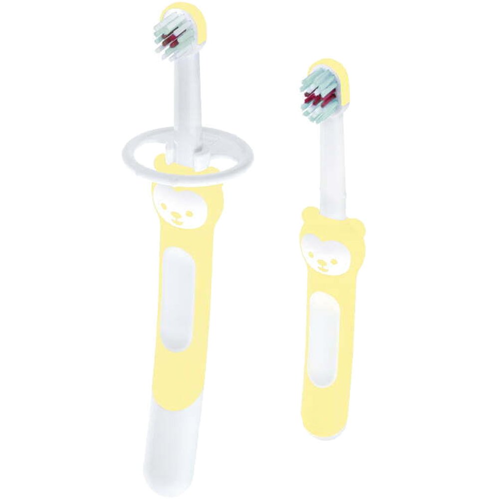 Mam Learn to Brush Set Toothbrush 5m+ Βρεφική, Εκπαιδευτική Οδοντόβουρτσα με Μαλακές Ίνες & Ασπίδα Προστασίας 2 Τεμάχια - Κίτρινο φωτογραφία