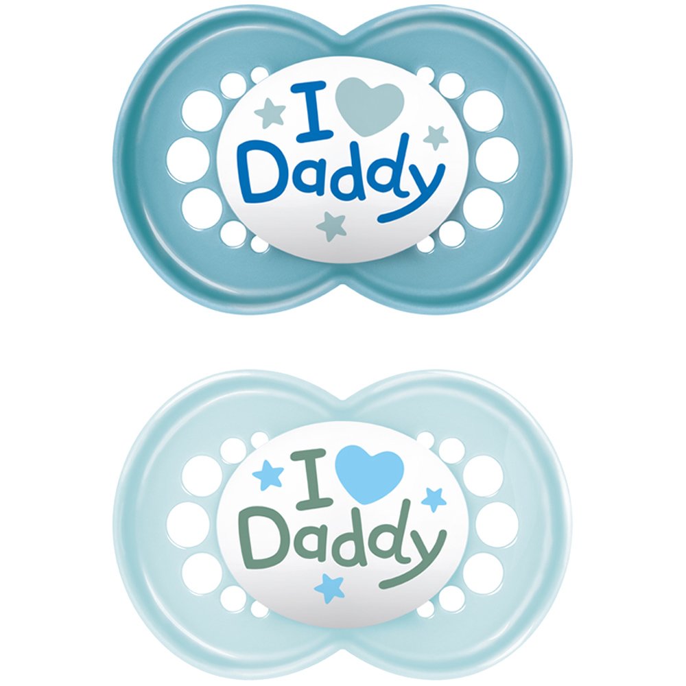 Mam I Love Daddy Original Silicone Soother 16m+ Κωδ 265B1c Ορθοδοντική Πιπίλα Σιλικόνης με Θήκη Μεταφοράς 2 Τεμάχια - Μπλε / Γαλάζιο φωτογραφία