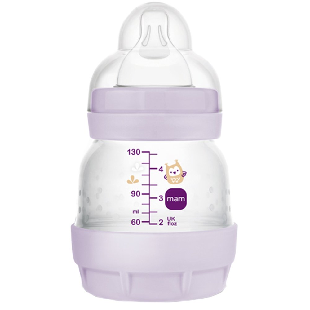 Mam Mam Easy Start Anti-Colic Plastic Bootle 0m+, Κωδ 353SGc Μπιμπερό Πολυπροπυλενίου με Θηλή Σιλικόνης Αργής Ροής & Σύστημα Κατά των Κολικών 130ml - Μωβ