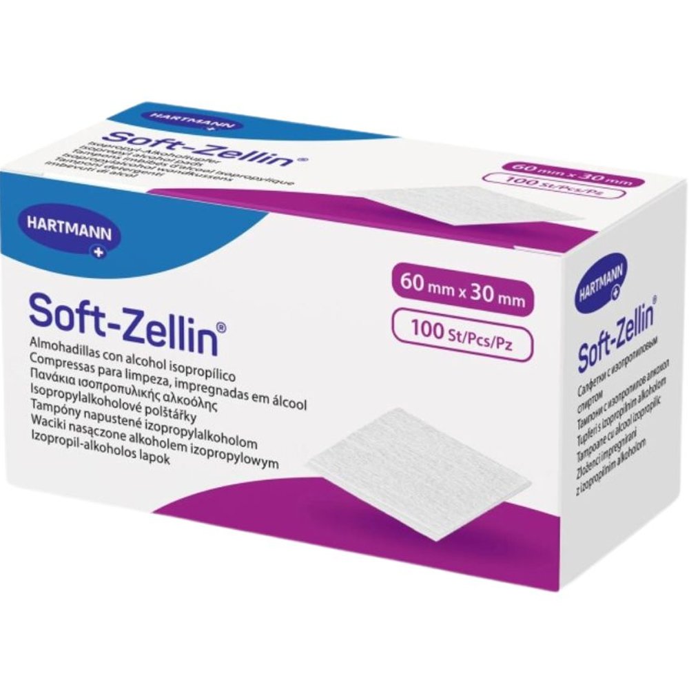 Hartmann Soft-Zellin 60x30mm Πανάκια Ισοπροπυλικής Αλκοόλης 70% για Τοπικό Καθαρισμό 100 Τεμάχια φωτογραφία