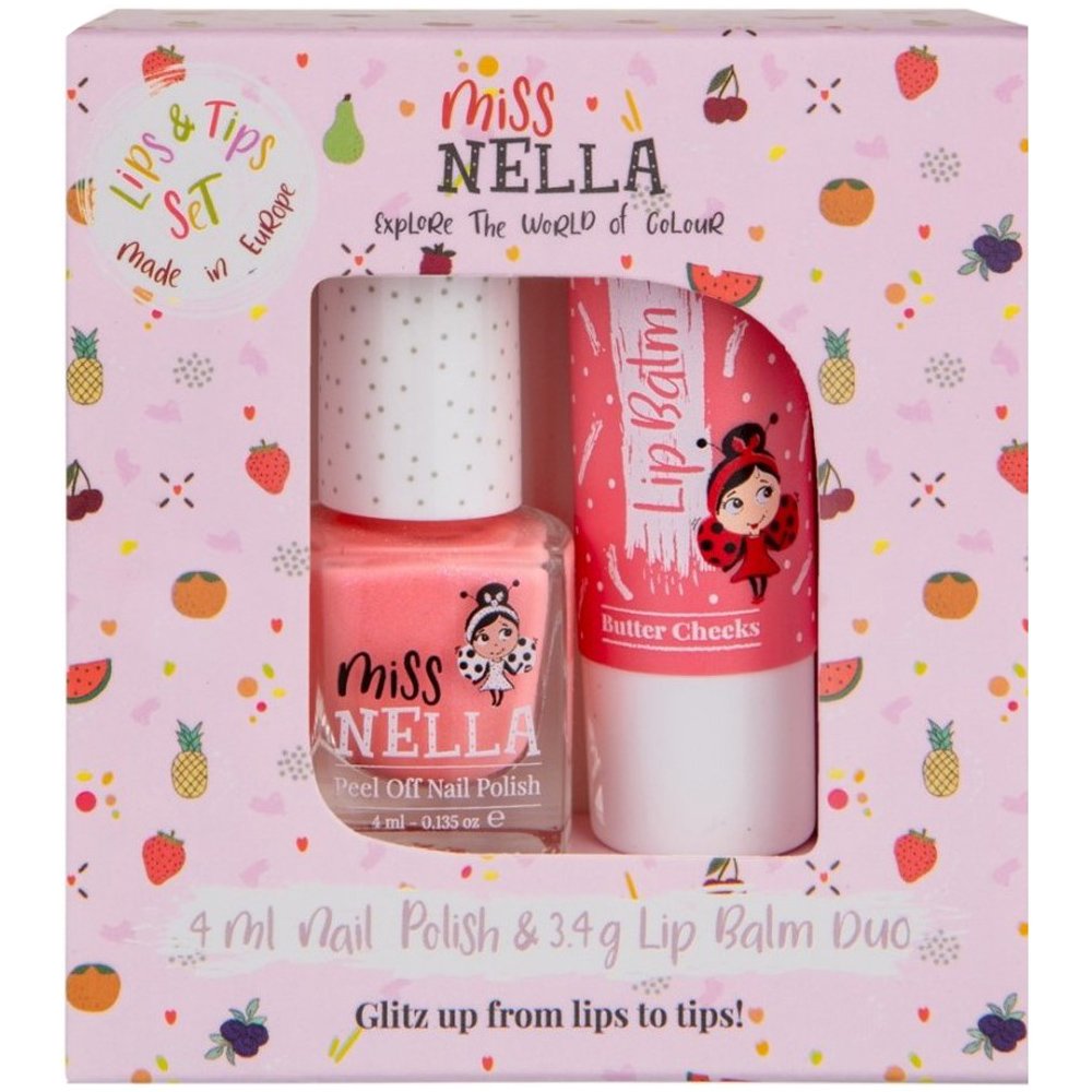 Miss Nella Miss Nella Promo Peel Off Nail Polish Peach Slushie 4ml & Lip Balm Duo Butter Cheeks 3.4g