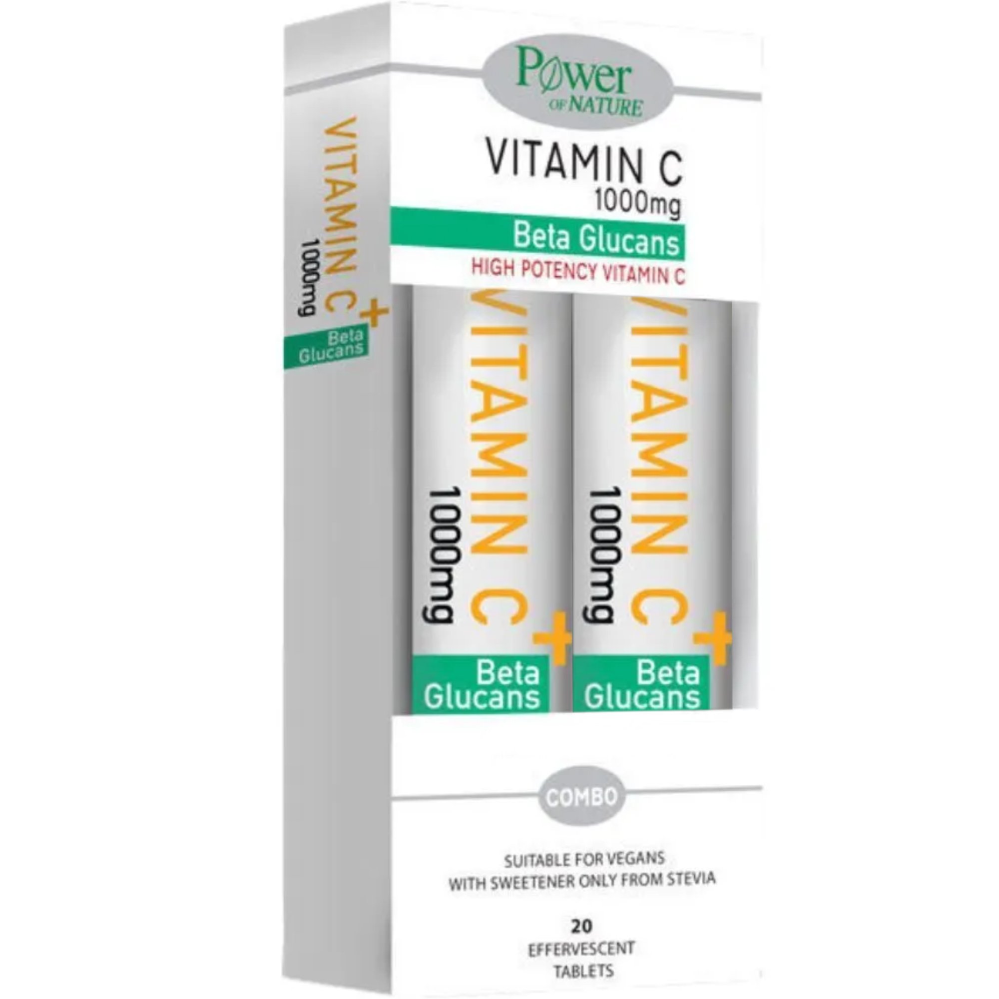 Power Health Power Health Promo High Potency Vitamin C 1000mg with Beta Glucans Συμπλήρωμα Διατροφής με Βιταμίνη C Υψηλής Ισχύος & Β-Γλυκάνες για Ενίσχυση του Ανοσοποιητικού με Γεύση Πορτοκάλι 40 Effer.tabs (2x20 Effer.tabs)