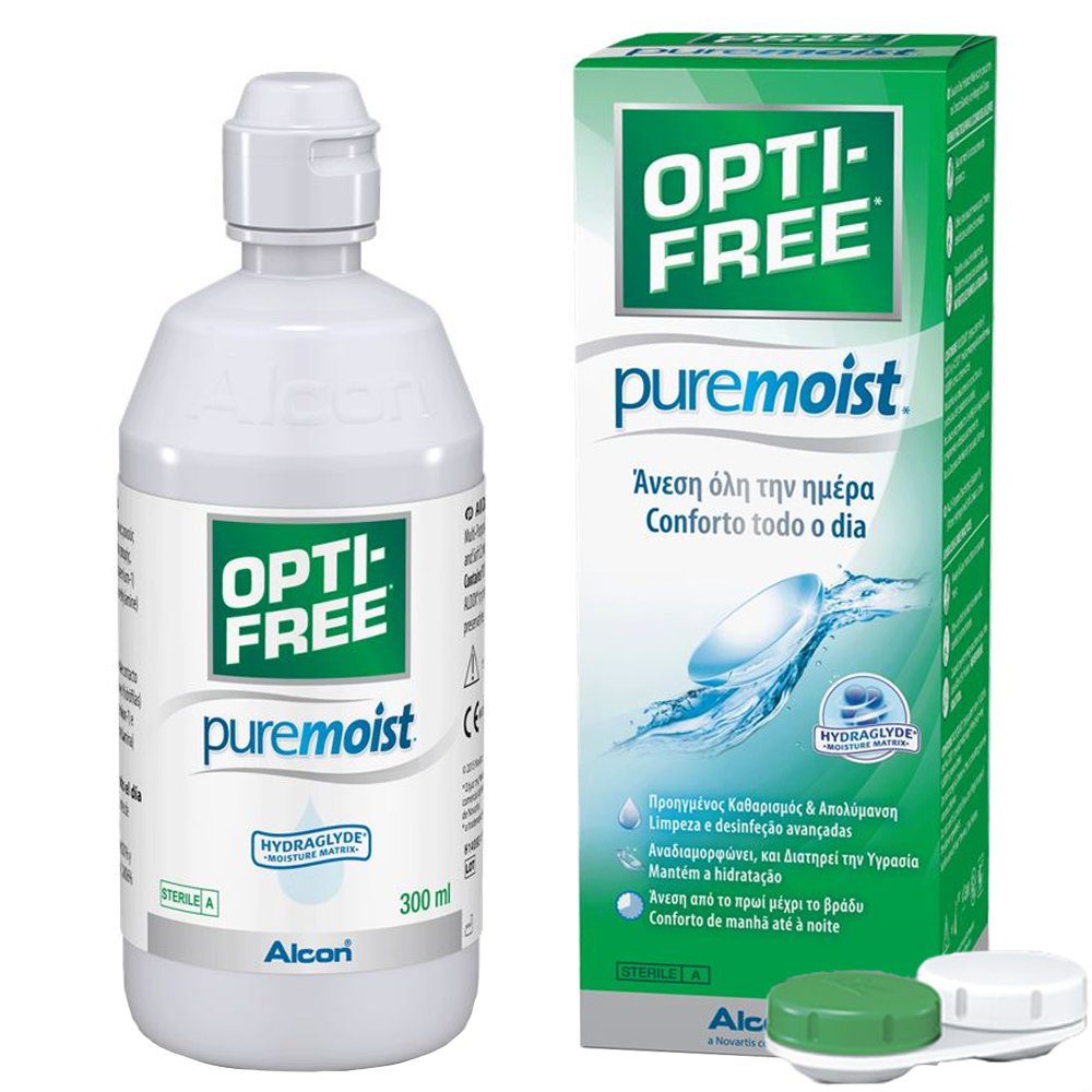 Alcon Alcon Opti-Free Pure Moist Υγρό Απολύμανσης Κατάλληλο για Φακούς Σιλικόνης, Υδρογέλης & Μαλακούς Φακούς Επαφής Πολλαπλών Χρήσεων 300ml