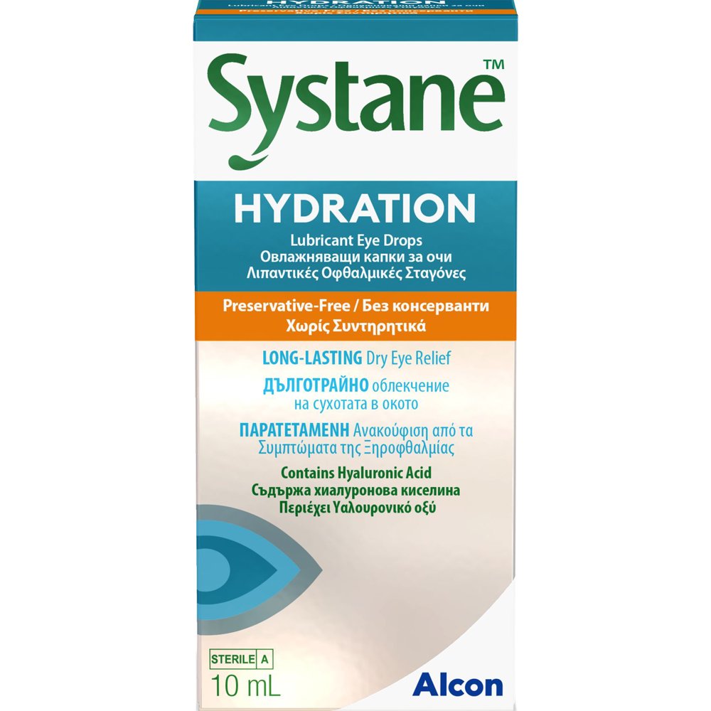 Alcon Alcon Systane Hydration Λιπαντικές Οφθαλμικές Σταγόνες για Ανακούφιση από τα Συμπτώματα της Ξηροφθαλμίας με Υαλουρονικό Οξύ 10ml