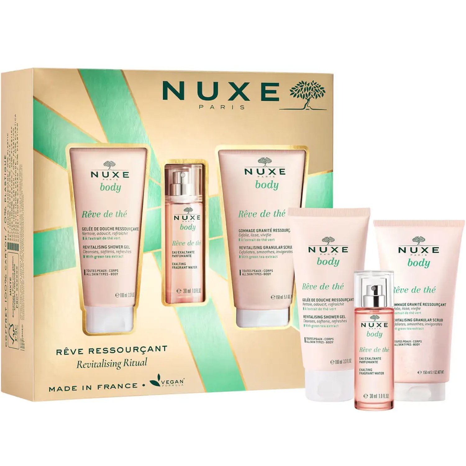 Nuxe Nuxe Promo Body Reve de The Gift Set Exalting Fragrant Water 30ml & Revitalising Shower Gel 100ml & Revitalising Granular Scrub 150ml