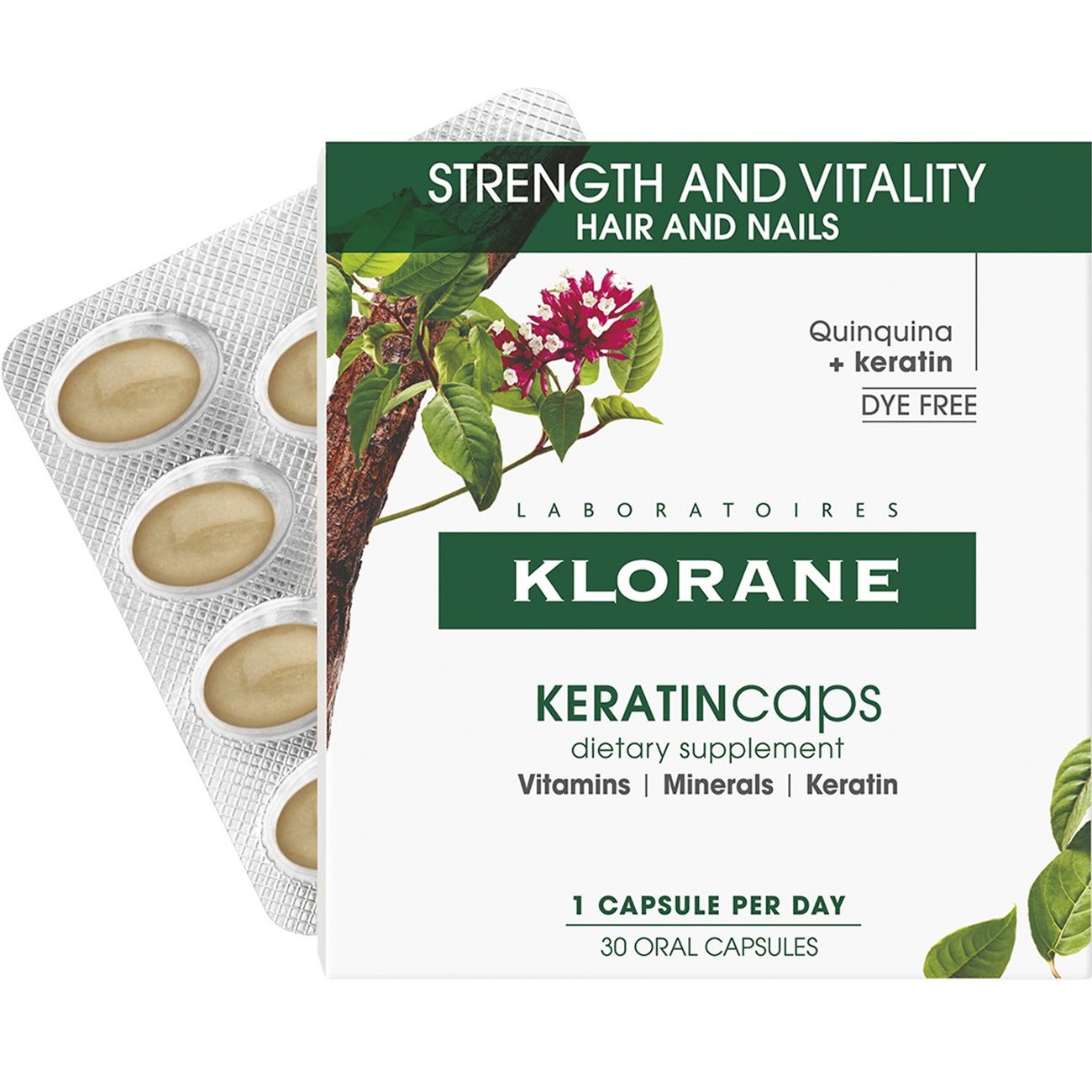 Klorane Quinine & Keratin Strength + Vitality Hair & Nails ​​​​​​​Συμπλήρωμα Διατροφής με Εκχύλισμα Κινίνης Βιταμινών Μετάλλων & Κερατίνης για Υγιή Μαλλιά Νύχια & Δέρμα 30caps φωτογραφία