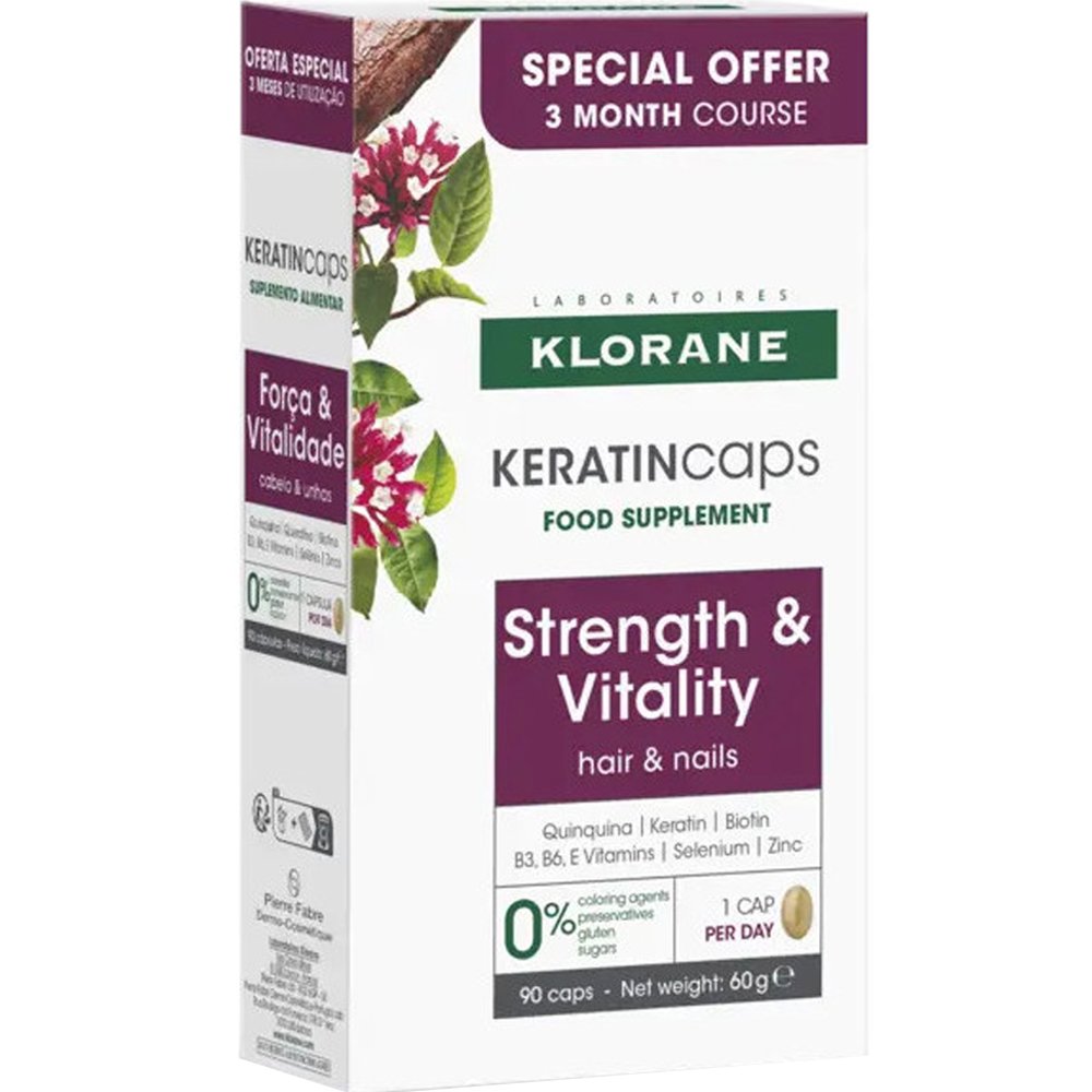 Klorane Klorane Promo Strength & Vitality Hair & Nails Keratin Συμπλήρωμα Διατροφής με Εκχύλισμα Κινίνης, Βιταμινών, Μετάλλων & Κερατίνης για Υγιή Μαλλιά Νύχια & Δέρμα 90caps (3x30caps)