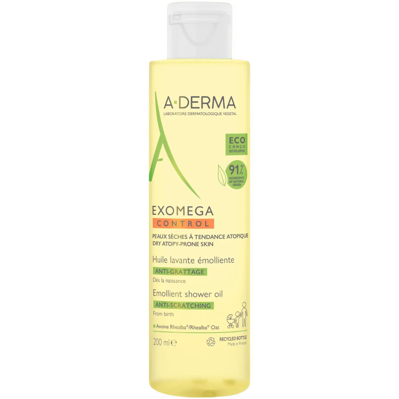 A-Derma A-Derma Exomega Control Anti-Scratching Emolient Shower Oil Λάδι Καθαρισμού Σώματος, Κατάλληλο Ξηρό Δέρμα με Τάση Ατοπίας 200ml