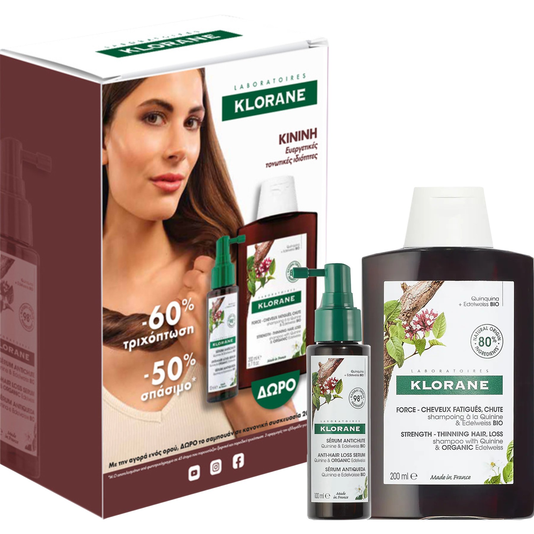 Klorane Klorane Promo Anti-Hair Loss Serum 100ml & Δώρο Shampoo with Quinine for Thinning Hair 200ml