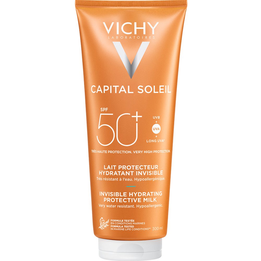 Vichy Vichy Capital Soleil Invisible Hydrating Protective Milk Spf50+ Αντηλιακό Γαλάκτωμα Προσώπου Σώματος Πολύ Υψηλής Προστασίας για Ευαίσθητες Επιδερμίδες 300ml 