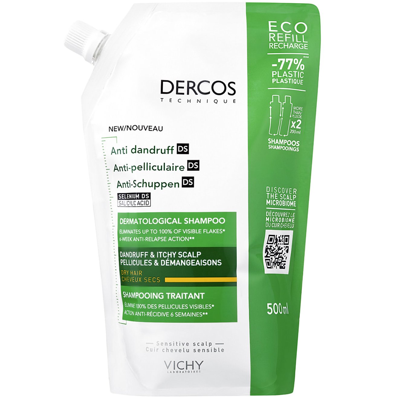 Vichy Vichy Dercos Anti-Dandruff Dermatological Shampoo for Dry Hair Refill Σαμπουάν για την Καταπολέμηση της Ξηρής Πυτιρίδας 500ml