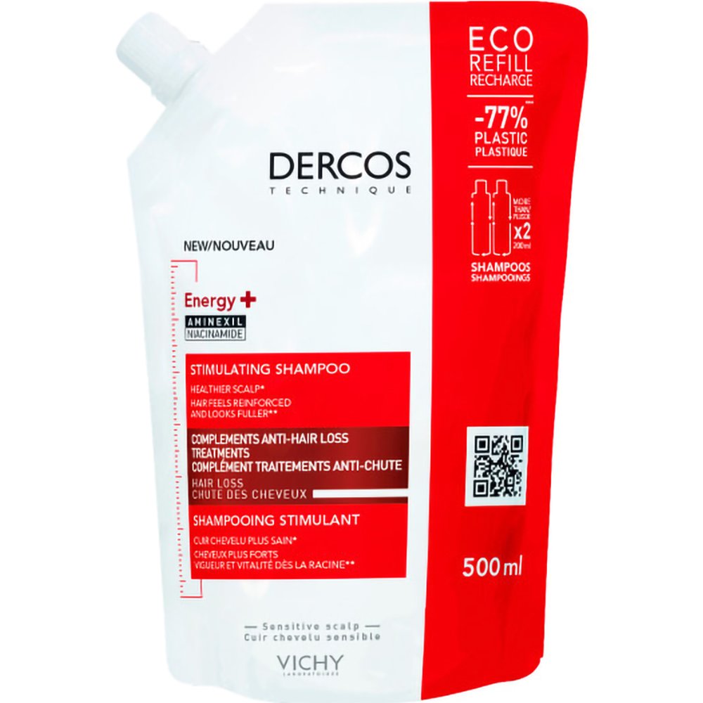 Vichy Vichy Dercos Energy+ Stimulating Shampoo Refil Σαμπουάν Κατά της Τριχόπτωσης  που Επαναφέρει τη Ζωντάνια στα Μαλλιά, Αφήνοντας Ευχάριστη Υφή Ενδυναμώνοντας την Τρίχα & το Τριχωτό 500ml 