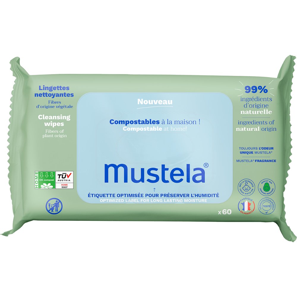 Mustela Mustela Nouveu Natural Cleansing Wipes Υγρά Μαντηλάκια Καθαρισμού Οικιακής Κομποστοποίησης 60 Τεμάχια