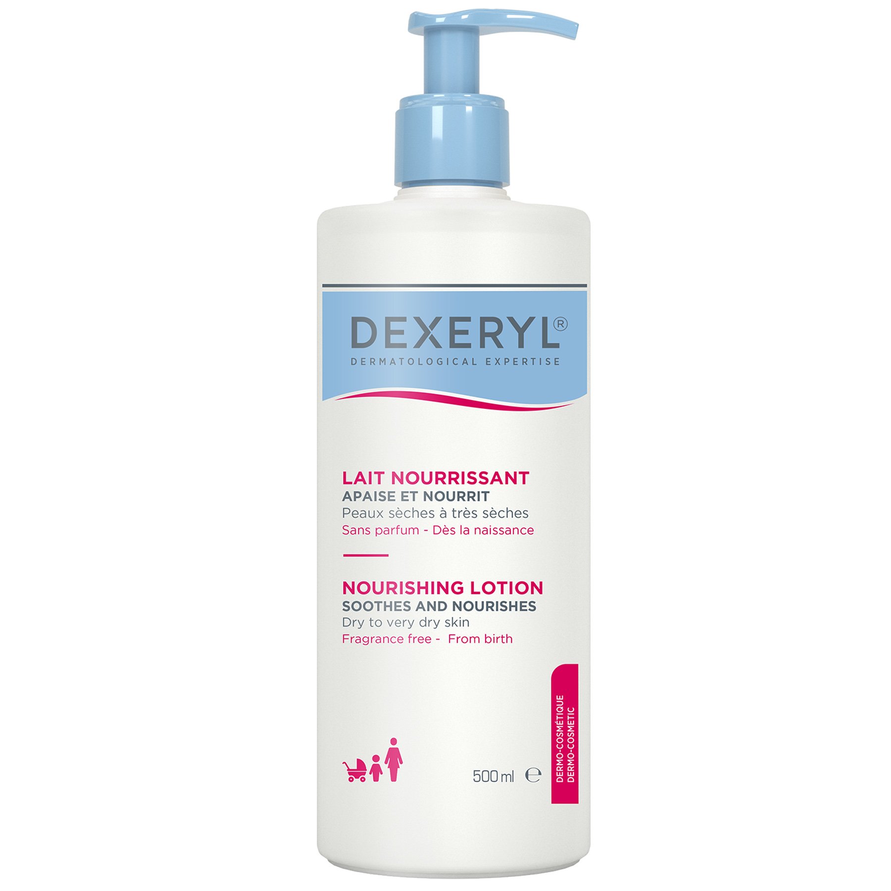 Dexeryl Dexeryl Nourishing Lotion Dry to Very Dry Skin Θρεπτική Λοσιόν Σώματος & Προσώπου για Ξηρό έως Πολύ Ξηρό Δέρμα Χωρίς Άρωμα με Αντλία 500ml