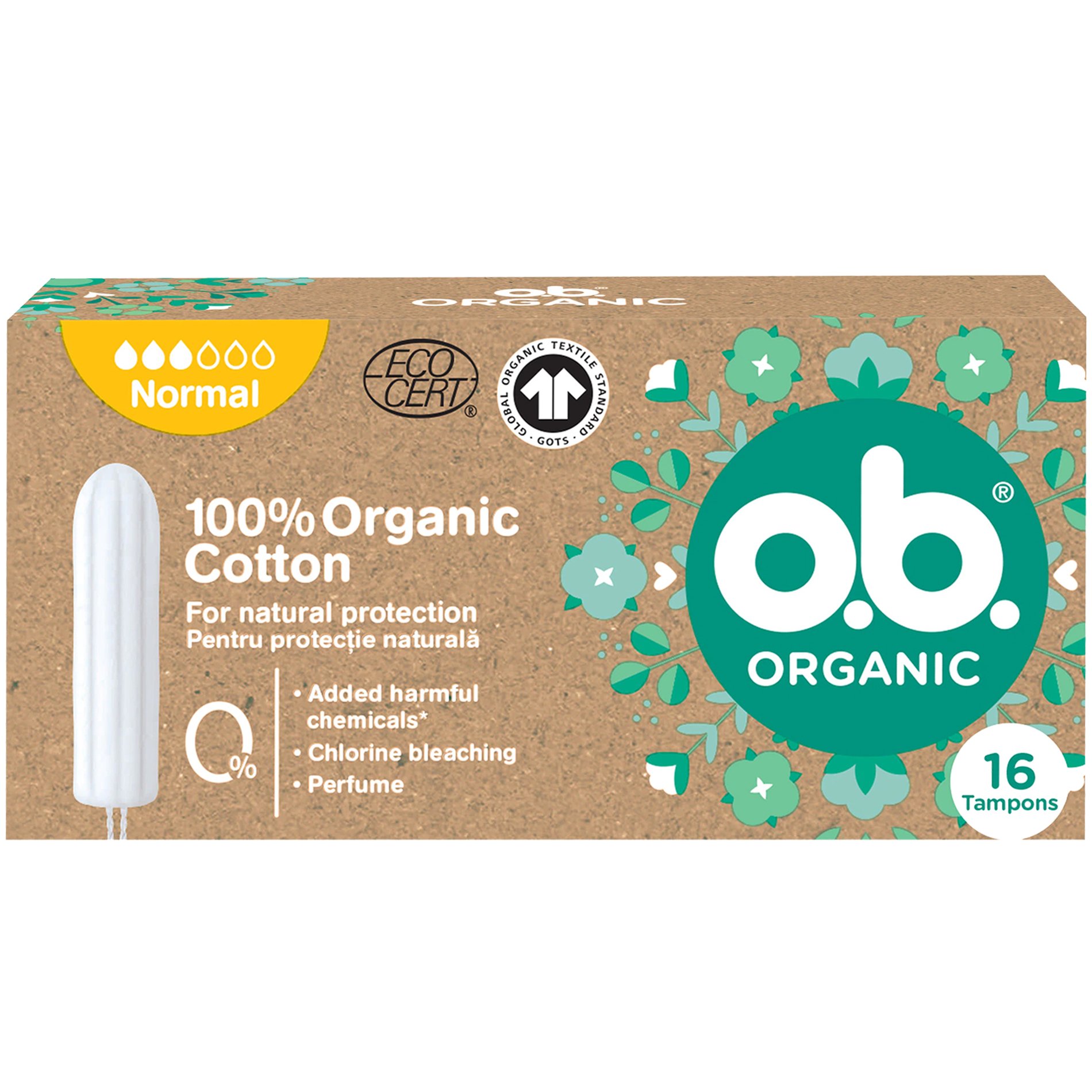 o.b. O.b. Organic 100% Cotton Tampon Ταμπόν με Οργανικό Βαμβάκι για Κανονική Ροή 16 Τεμάχια - Normal