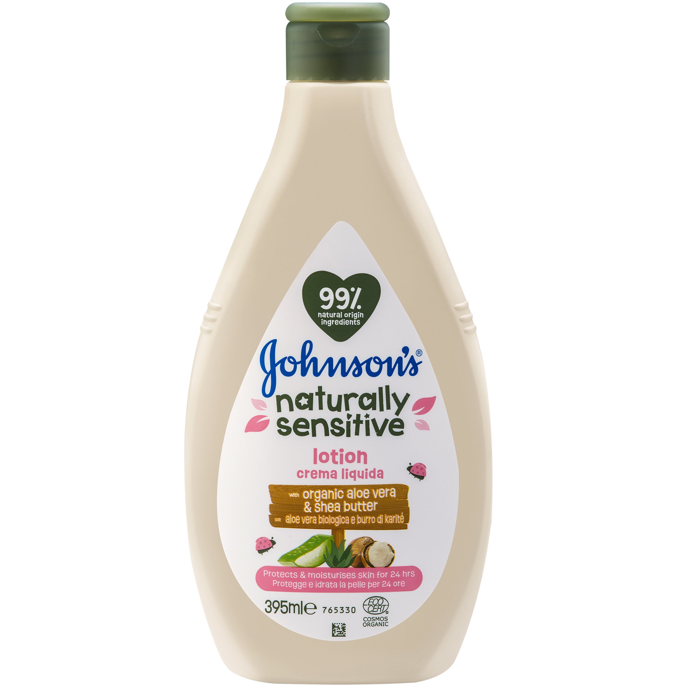 Johnsons & Johnsons Johnson's Naturally Sensitive Lotion Βρεφική Ενυδατική Λοσιόν Σώματος με Οργανική Αλόη & Βούτυρο Καριτέ για Εντατικά Ενυδατωμένη Επιδερμίδα 395ml