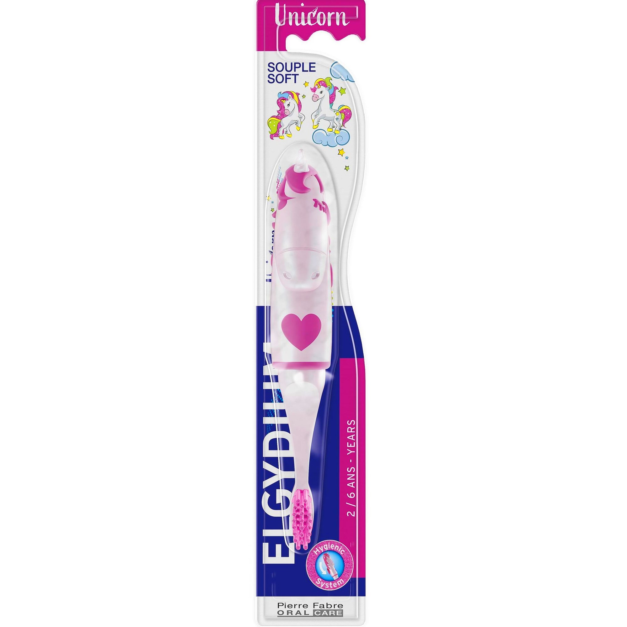 Pierre Fabre Oral Care Elgydium Kids Unicorn Soft Toothbrush 2-6 Years Μαλακή Παιδική Οδοντόβουρτσα με Εργονομική Λαβή & Καπάκι Μεταφοράς 1 Τεμάχιο