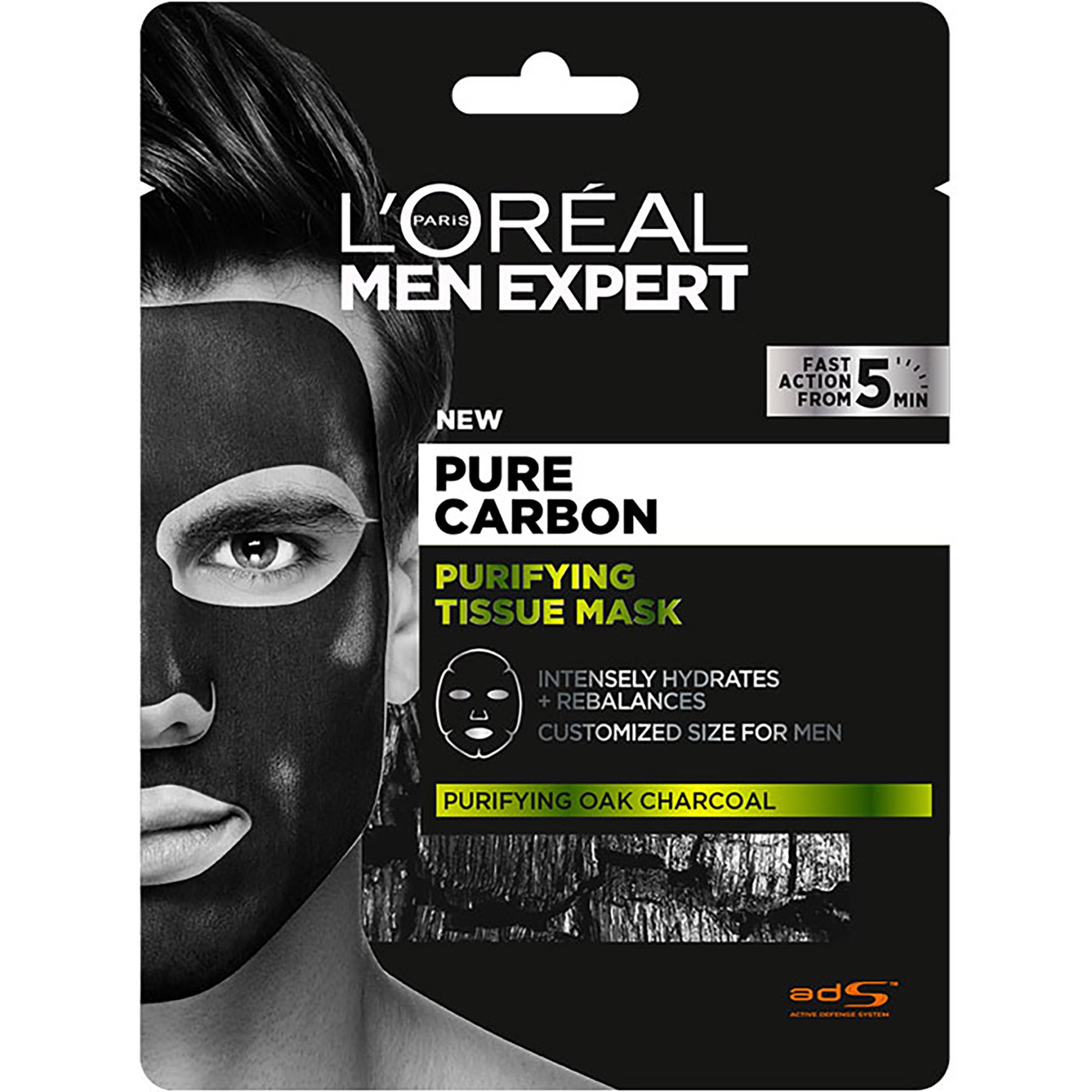 Loreal Paris Loreal Paris Men Expert Pure Carbon Purifying Tissue Mask Ανδρική Υφασμάτινη Μάσκα Προσώπου με Ενεργό Άνθρακα 30g