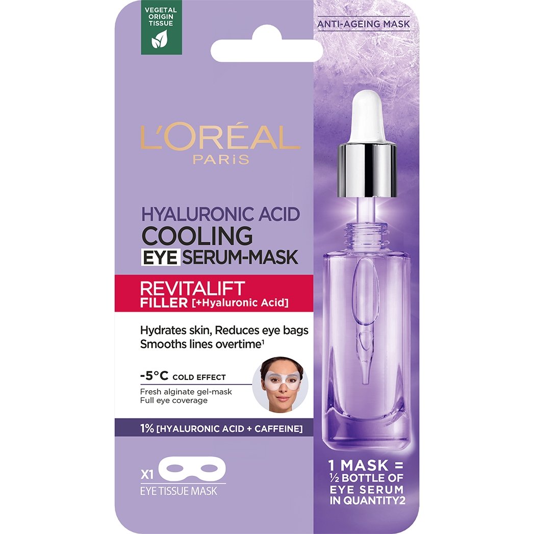 Loreal Paris L'oreal Paris Revitalift Filler Hyaluronic Acid Cooling Eye Serum Mask Υφασμάτινη Μάσκα Ματιών με Υαλουρονικό Οξύ & Καφεΐνη για Ενυδάτωση - Σύσφιξη της Επιδερμίδας 11g