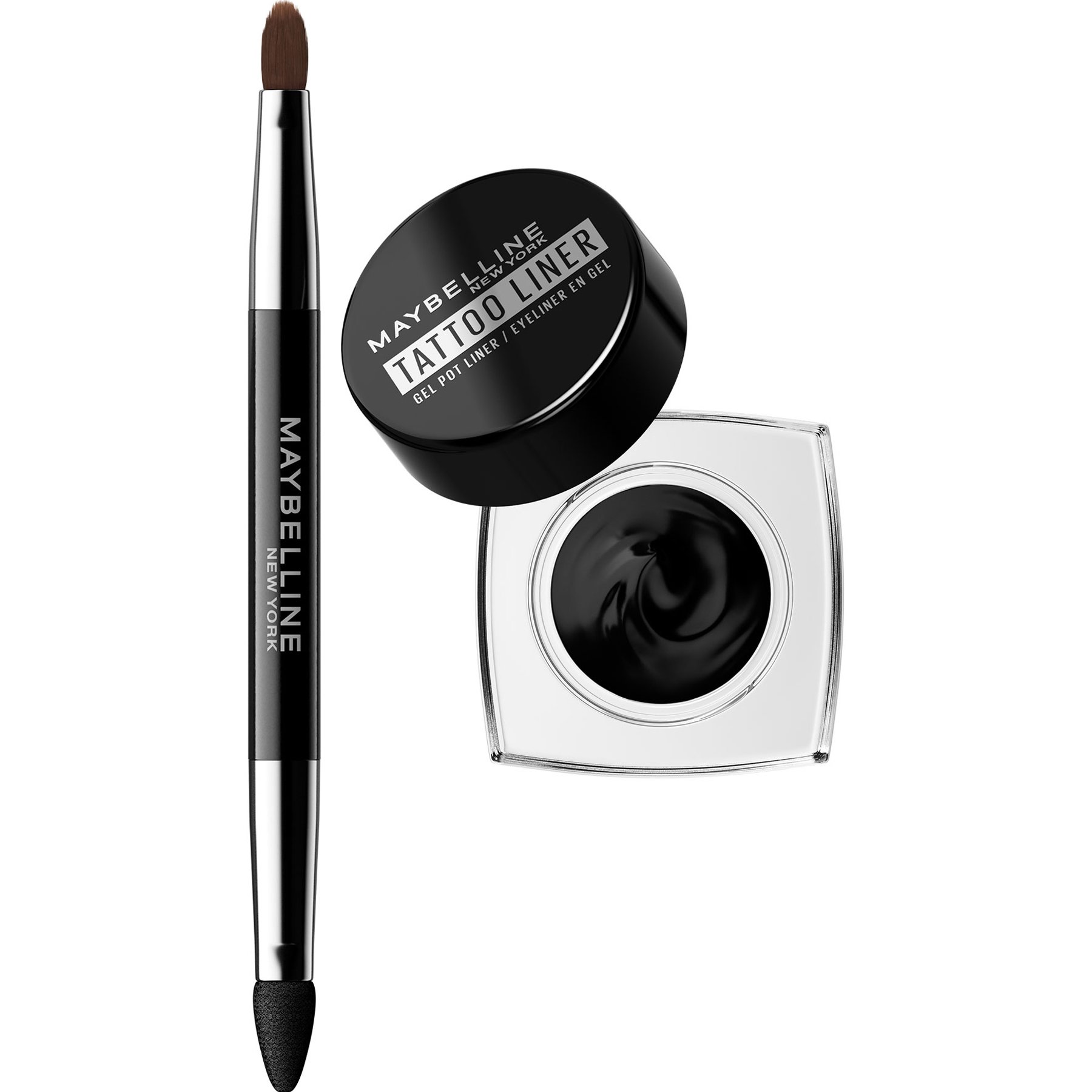 MAYBELLINE Maybelline Tatoo Liner Gel Pot & 2 in 1 Brush Αδιάβροχο Eyeliner με Έντονο Χρώμα & Διπλό Πινέλο 1 Τεμάχιο - 950 Blackest Black