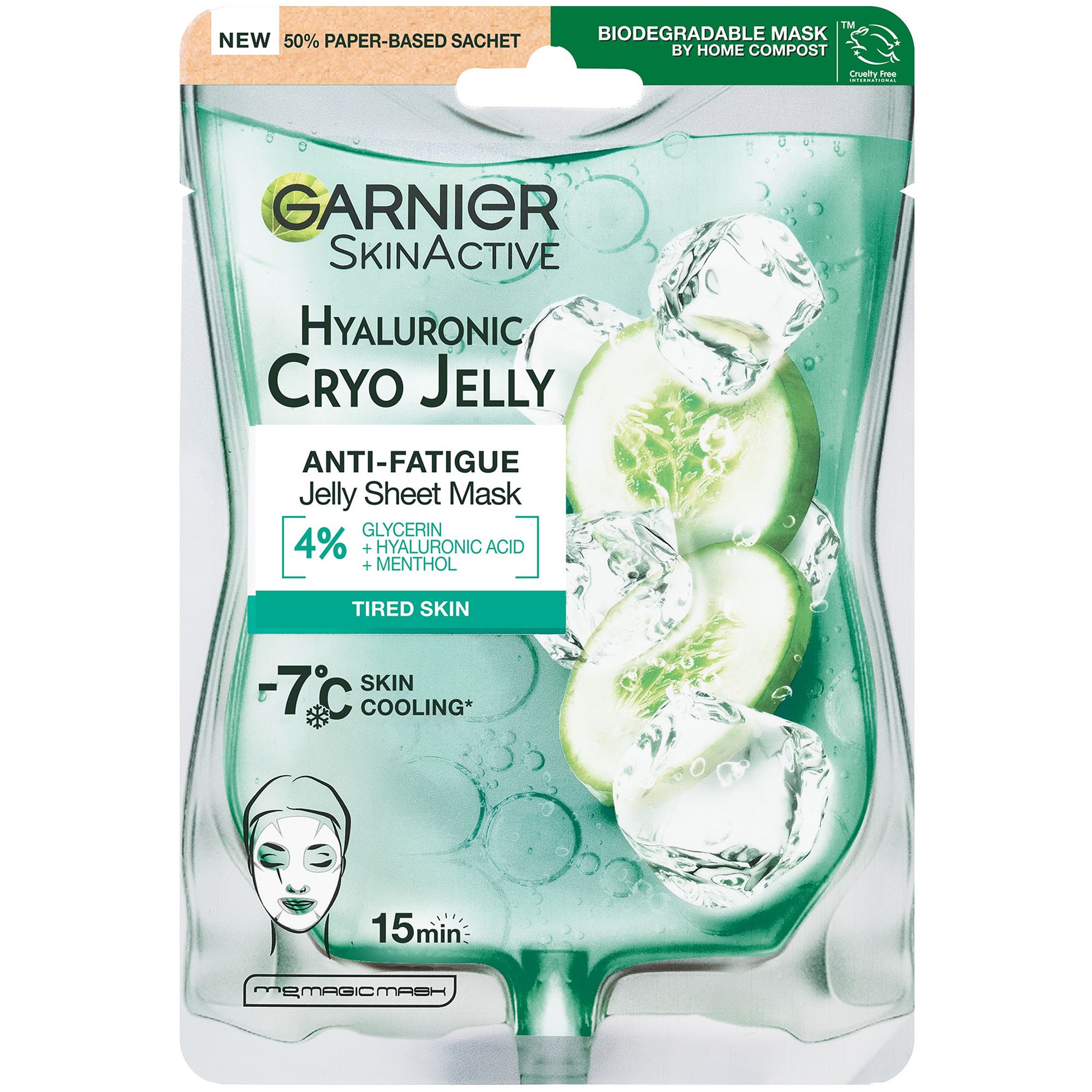 Garnier Garnier SkinActive Hyaluronic Cryo Anti-Fatigue Jelly Sheet Mask Μάσκα Προσώπου για Αναζωογόνηση της Επιδερμίδας 27g