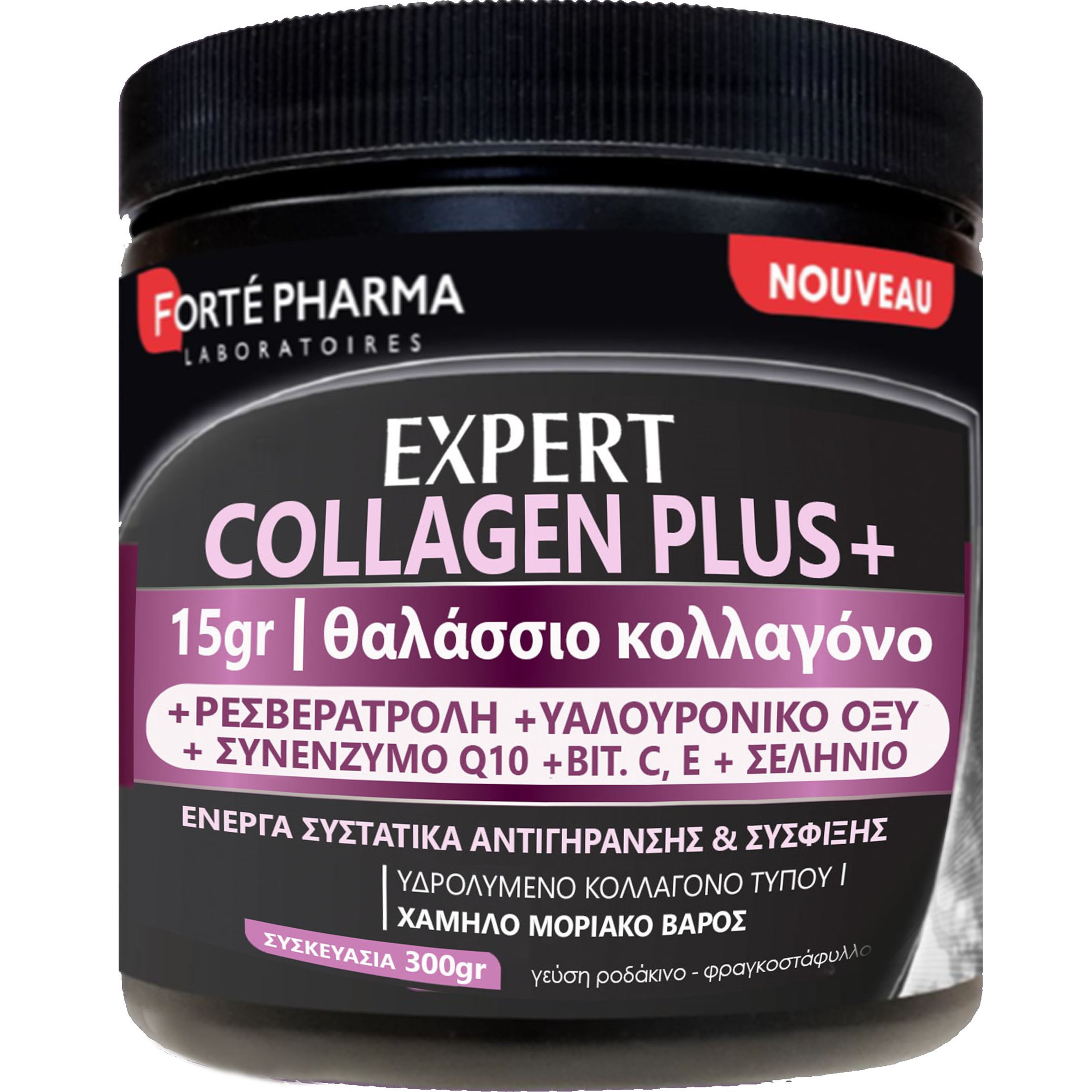 FORTE PHARMA Forte Pharma Expert Collagen Plus Συμπλήρωμα Διατροφής Κολλαγόνου Θαλάσσιας Προέλευσης, Βιταμινών, Μετάλλων & Υαλουρονικού Οξέος για Ολοκληρωμένη Αντιγηραντική Δράση σε Μαλλιά, Νύχια & Δέρμα σε Σκόνη με Γεύση Ροδάκινο & Φραγκοστάφυλο 300gr