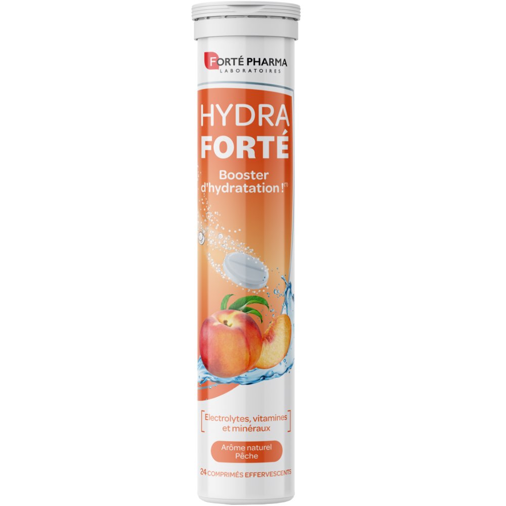 FORTE PHARMA Forte Pharma Hydra Forte Peach Συμπλήρωμα Διατροφής Ηλεκτρολυτών, Βιταμινών & Μετάλλων για Ενυδάτωση σε Καθημερινή Βάση με Γεύση Ροδάκινο 24 Effer.tabs