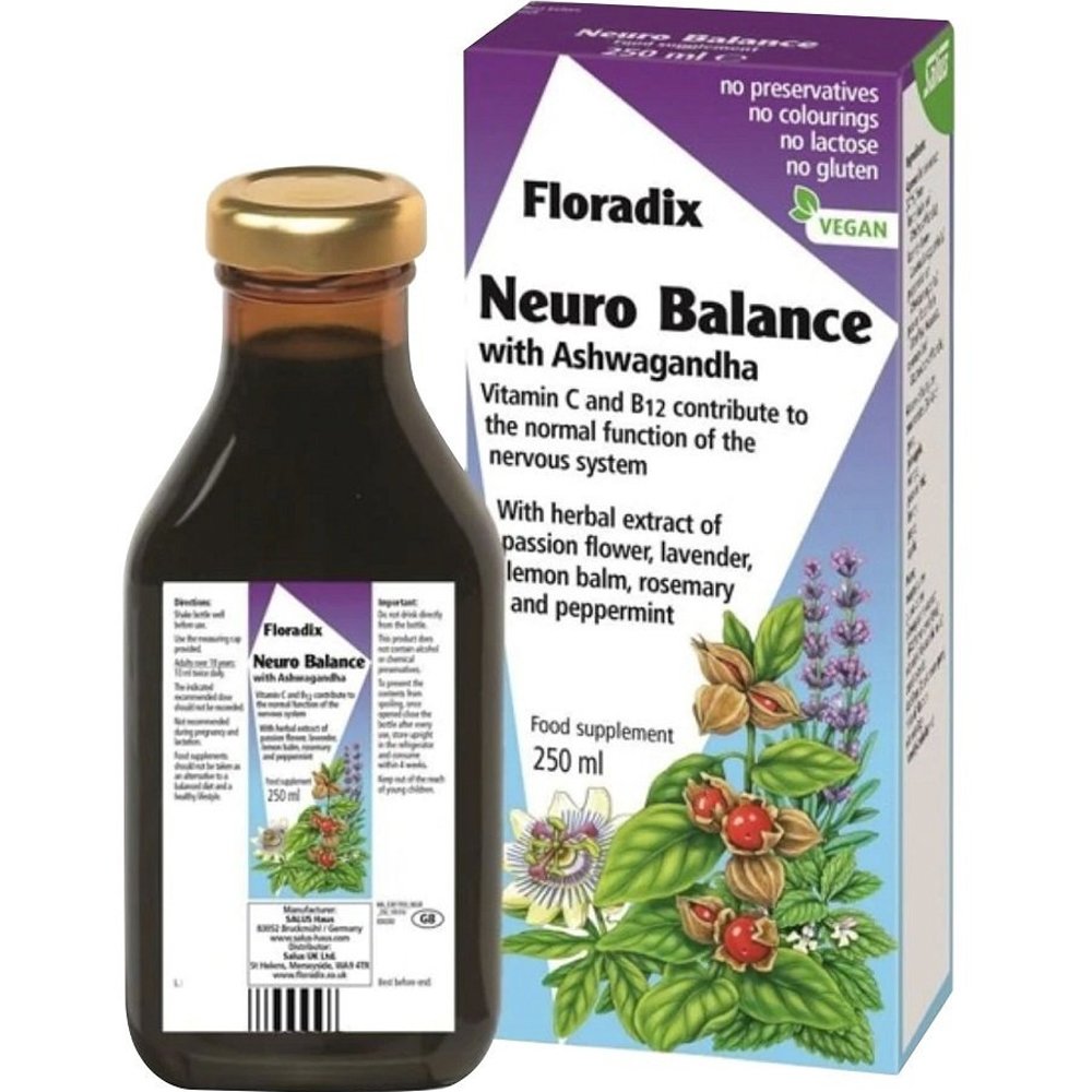 Floradix Neuro Balance Liquid Formula with Ashwagandha Συμπλήρωμα Διατροφής Εκχυλίσματος Φυτών Πλούσιο σε Βιταμίνες C & B12 για την Καλή Λειτουργία του Νευρικού Συστήματος με Εκχύλισμα Ασβαγκάντας Κατά του Στρες 250ml φωτογραφία