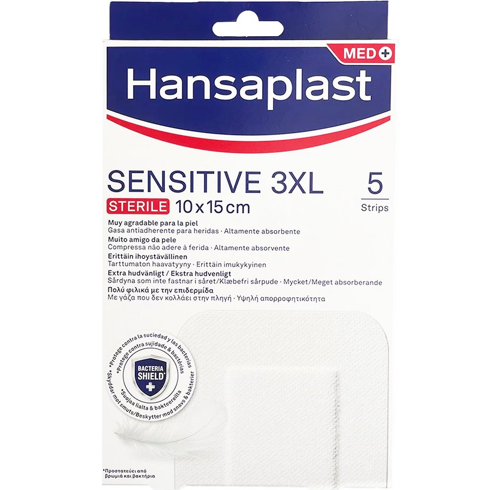 Hansaplast Hansaplast Sensitive 3XL Sterile 10x15cm Αυτοκόλλητα Αποστειρωμένα Επιθέματα για την Κάλυψη & Προστασία Μεσαίων ή Μεγαλύτερων Πληγών 5 Τεμάχια