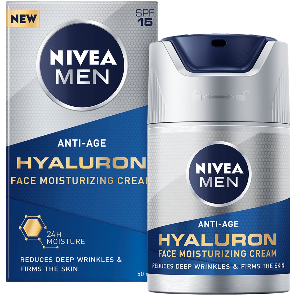 Nivea Active-Age Hyaluron Face Moisturizing Cream Spf15 Ανδρική Αντιγηραντική Κρέμα Προσώπου, Μεσαίας Αντηλιακής Προστασίας με Υαλουρονικό Οξύ 50ml φωτογραφία