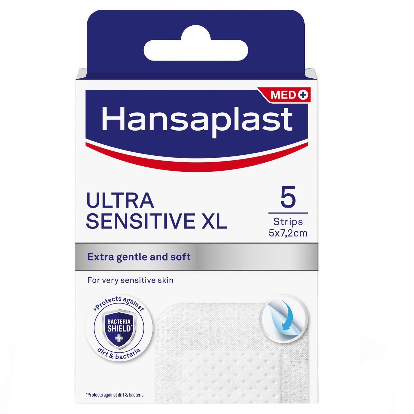 Hansaplast Hansaplast Ultra Sensitive XL 5cm x 7.2cm Επιθέματα με Εξαιρετικά Απαλό Υλικό για Πολύ Ευαίσθητη Επιδερμίδα 5 Τεμάχια