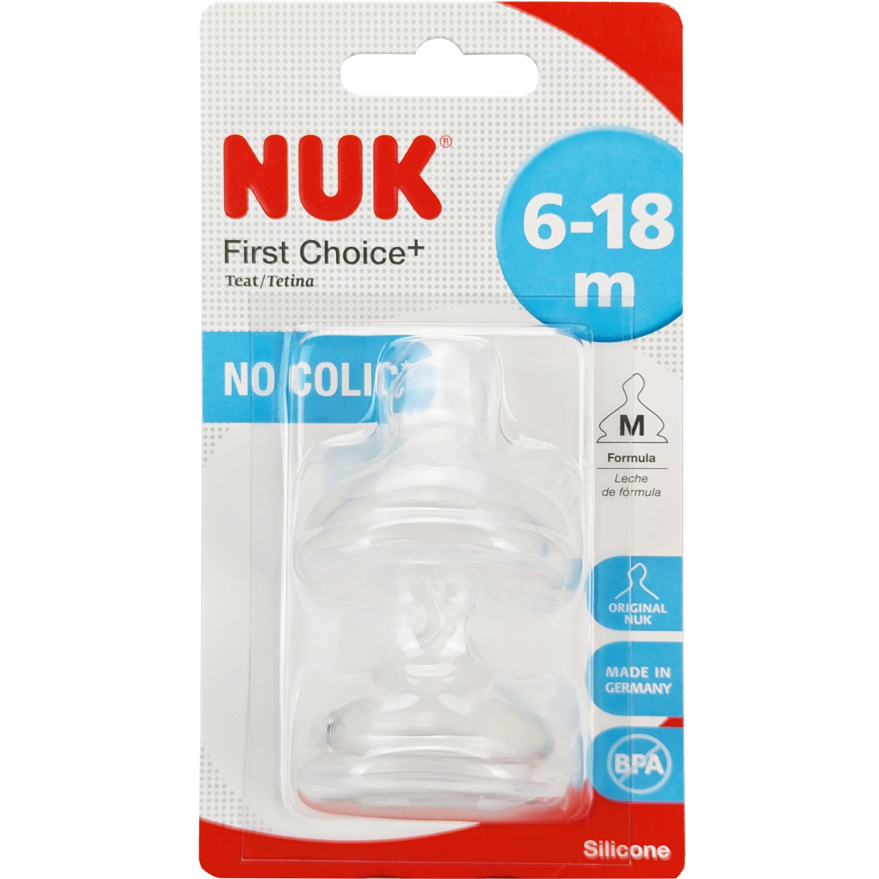Nuk First Choice Plus No Colic Medium Teat 6-18m Θηλή Σιλικόνης Μεσαίου Μεγέθους Κατά των Κολικών για Βρεφικές Φόρμουλες 2 Τεμάχια