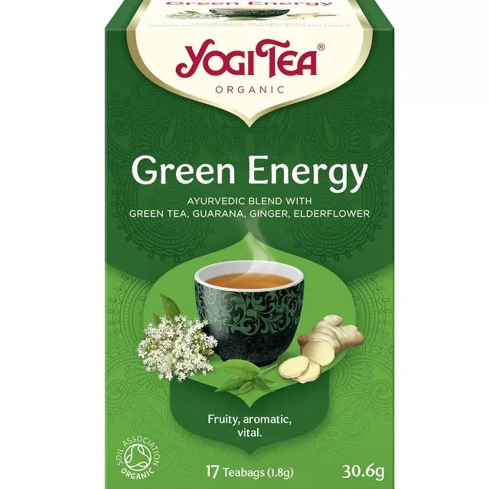 Yogi Tea Yogi Tea Green Energy 17 Τεμάχια Ρόφημα Μείγματος Πράσινου Τσαγιού, Γκουαρανά, Τζίντζερ & Σαμπούκου Φιλοσοφίας Αγιουρβέδα για Ενέργεια & Απώλεια Βάρους (17 Φακελάκια x 1.8g)