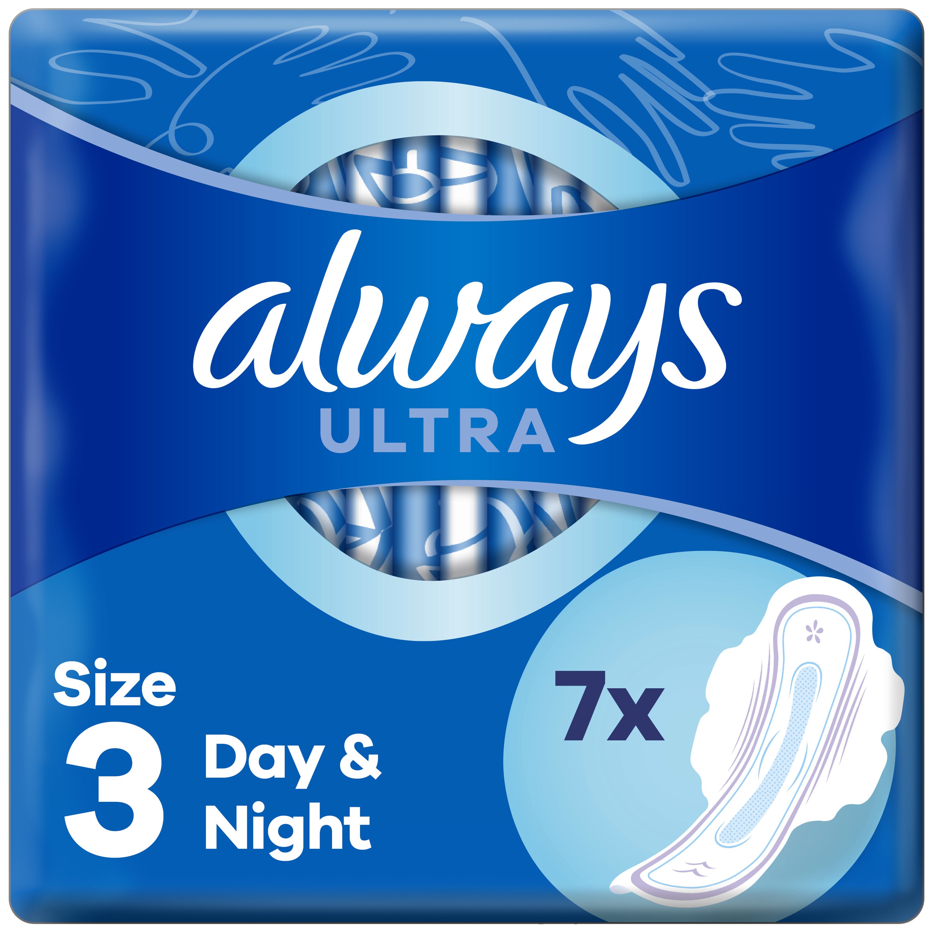 Always Ultra Day & Night Size 3 Σερβιέτες Υψηλής Απορροφητικότητας με Φτερά 7 Τεμάχια