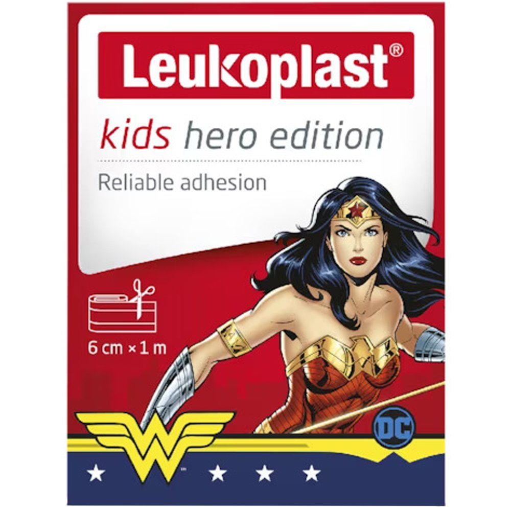 Leukoplast Leukoplast Kids Hero Edition Wonderwoman Strip Παιδική Ταινία Αυτοκόλλητο Επίθεμα για Μικροτραυματισμούς με τη Wonderwoman 6cm x 1m, 1 Τεμάχιο