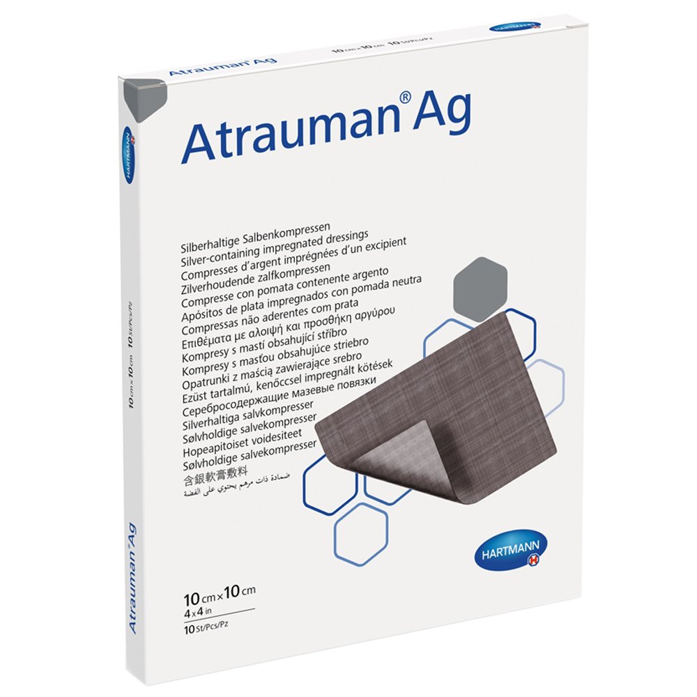 HARTMANN Hartmann Atrauman Ag Wound Pads with Ointment & Silver Αυτοκόλλητα Επιθέματα με Αλοιφή & Άργυρο για την Θεραπεία Τραυμάτων 10 Τεμάχια - 10x10cm