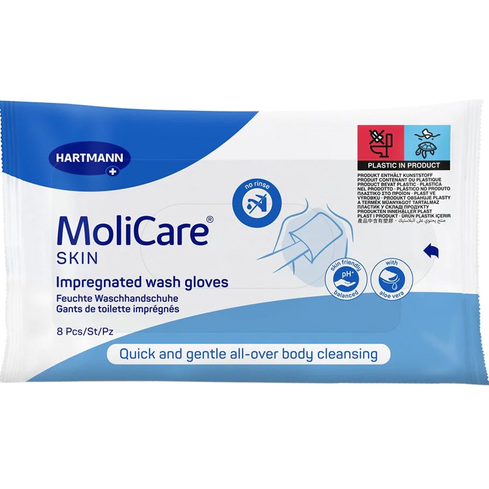 HARTMANN Hartmann Molicare Skin Impregnated Wash Gloves Γάντια Καθαρισμού για Ολοκληρωμένο Μπάνιο Χωρίς τη Χρήση Νερού 8 Τεμάχια