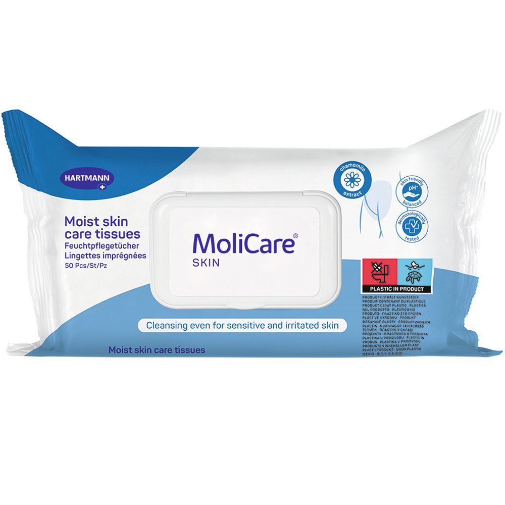 HARTMANN Hartmann MoliCare Moist Skin Care Tissues Υγρά Μαντηλάκια Καθαρισμού Χωρίς Οινόπνευμα για Τοπικό Καθαρισμό σε Ευαίσθητο & Ερεθισμένο Δέρμα με Καπάκι 50 Τεμάχια (1x50 Τεμάχια)