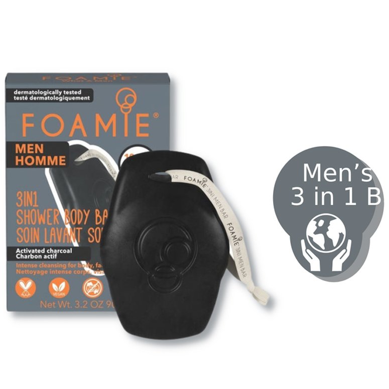 Foamie Foamie for Men What a Man 3σε1 Ανδρική Μπάρα Καθαρισμού Προσώπου, Μαλλιών & Σώματος για Βαθύ Καθαρισμό με Ενεργό Άνθρακα 90g