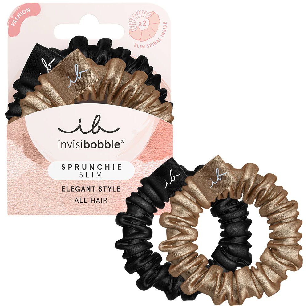 Invisibobble Invisibobble Sprunchie Slim Elegant Style Λεπτά Λαστιχάκια Μαλλιών για Απαλό Κράτημα 2 Τεμάχια - True Golden