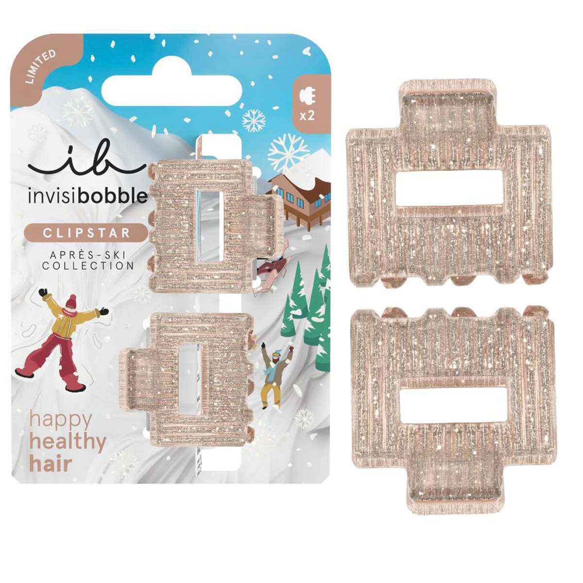 Invisibobble Invisibobble Clipstar S Apres-ski Shimmer Κλιπ Μαλλιών με Λαμπερό Μοτίβο για Άνετο Κράτημα Χωρίς Πόνο 2 Τεμάχια