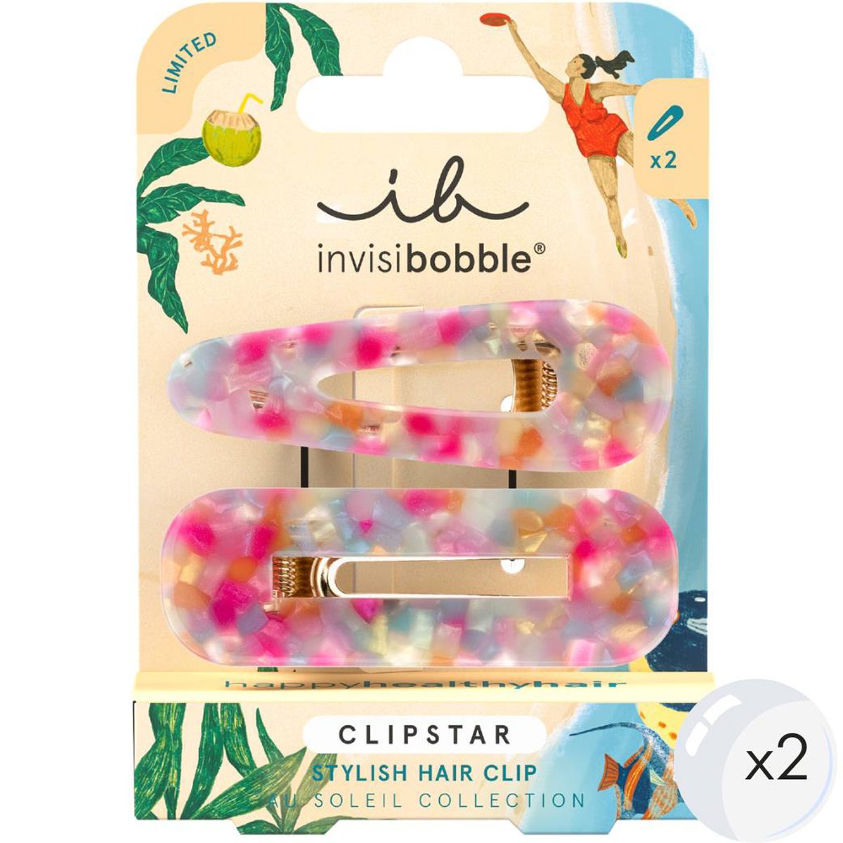 Invisibobble Invisibobble Clipstar Au Soleil Dazzling Wave Κλιπ Μαλλιών με Καλοκαιρινά Σχέδια σε Συλλεκτική Έκδοση 2 Τεμάχια