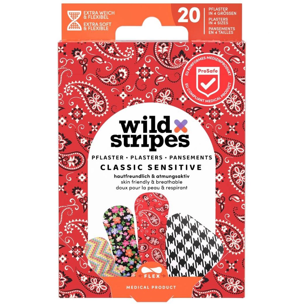 Wild Stripes Wild Stripes Classic Sensitive Fashion Plasters Υποαλλεργικά Αυτοκόλλητα Επιθέματα για την Κάλυψη & Προστασία Μικρών Πληγών Φιλικά με την Επιδερμίδα για Βέλτιστη Επούλωση 20 Τεμάχια