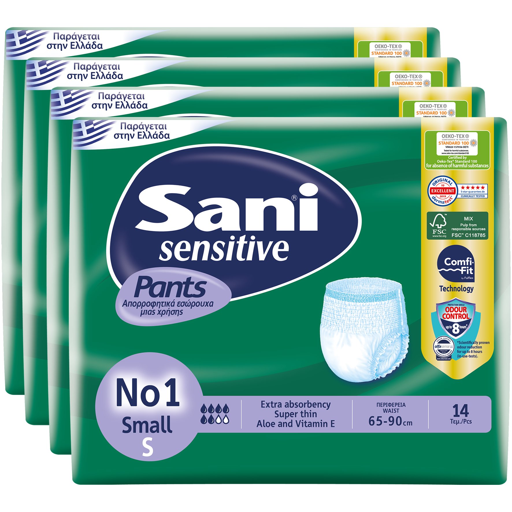 Sani Σετ Sani Sensitive Pants Ελαστικό Εσώρουχο Ακράτειας 56 Τεμάχια (4x14Τεμάχια) - No1 Small