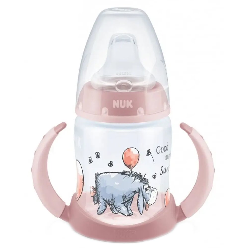 Nuk Nuk Disney Winnie the Pooh 6-18m First Choice Learner Bottle Πλαστικό Κύπελλο Εκμάθησης για Ηλικίες 6-18 Μηνών με Λαβές & με Ρύγχος Σιλικόνης 150ml - Ροζ