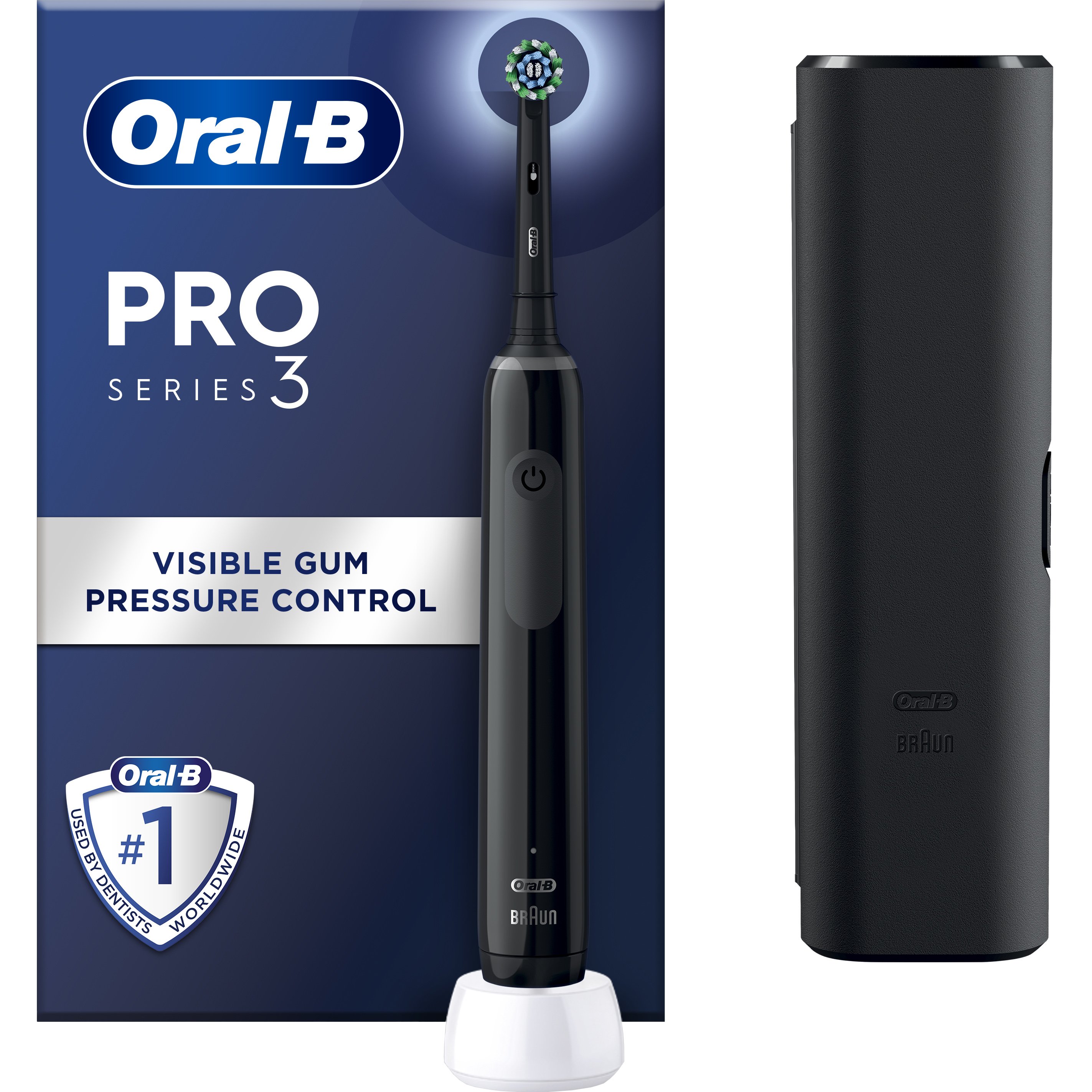 Oral-B PRO Series 3 Cross Action Black Travel Edittion 1 Τεμάχιο,Επαναφορτιζόμενη Ηλεκτρική Οδοντόβουρτσα με Αισθητήρα Πίεσης & Θήκη Ταξιδιού για Βαθύ Καθαρισμό φωτογραφία