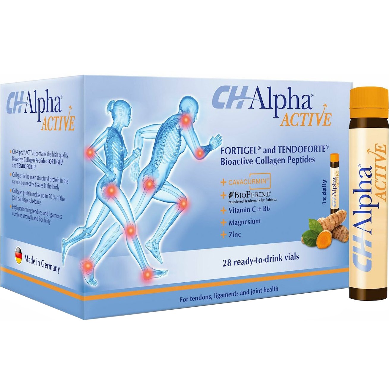 VivaPharm CH Alpha Active Συμπλήρωμα Διατροφής Κολλαγόνου, Βιταμινών Μετάλλων & Εκχυλίσματος Βοτάνων σε Πόσιμο Υγρό για την Καλή Υγεία των Τενόντων, Συνδέσμων, Πρόληψη Βλαβών & Γρήγορη Ανάρρωση με Γεύση Ροδάκινο 28 Vials